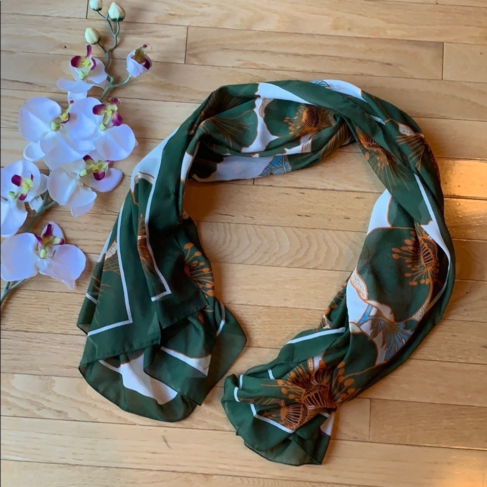 SCARF sheer floral green orange white and blue